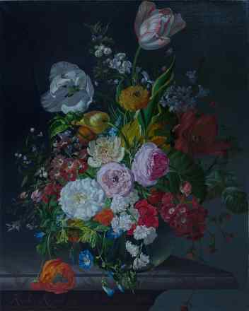 Рашель Рюйш. Натюрморт с цветами в стеклянной вазе