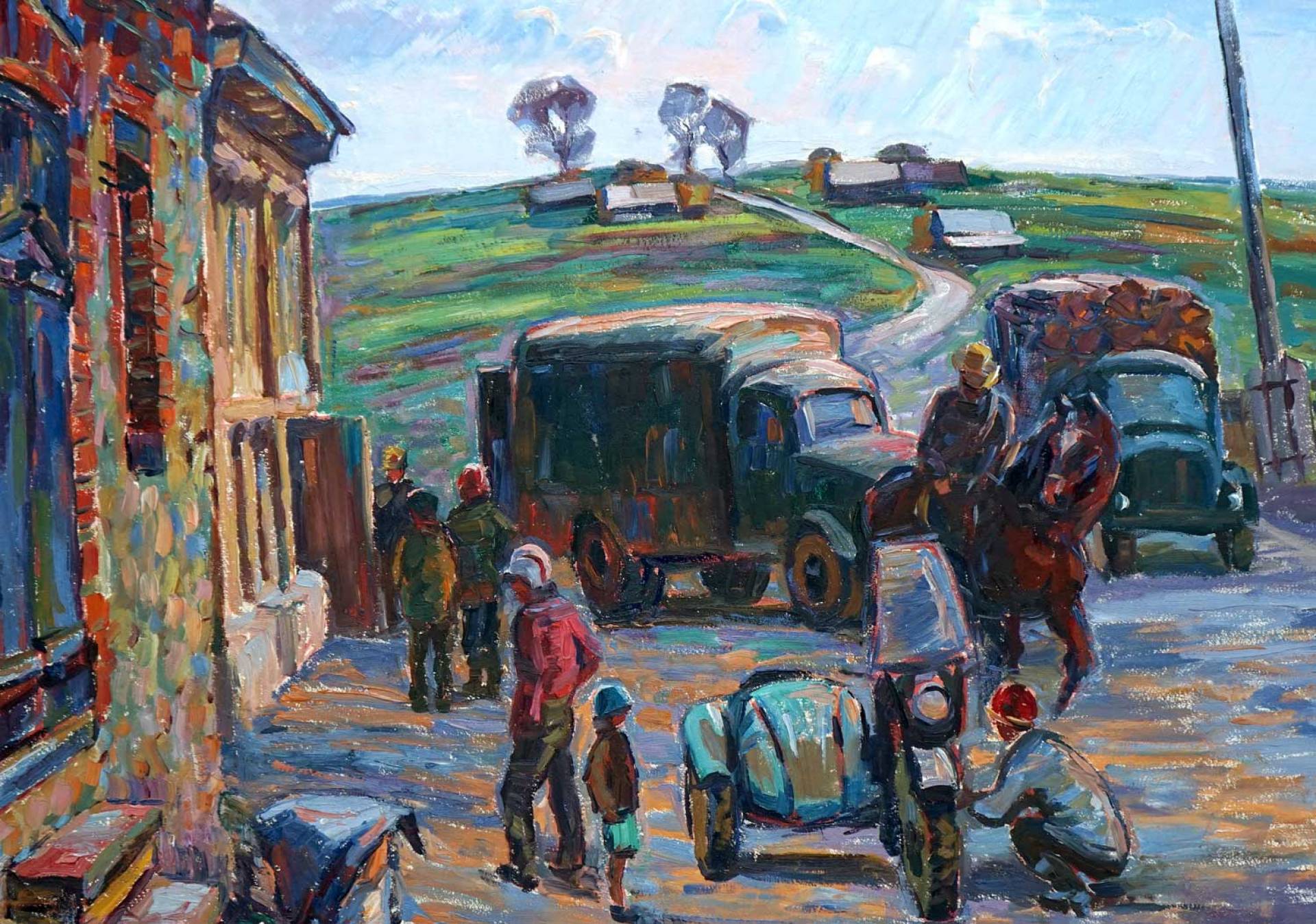 Два грузовика и мотоцикл - 1, Юрий Сидорович , Купить картину Масло