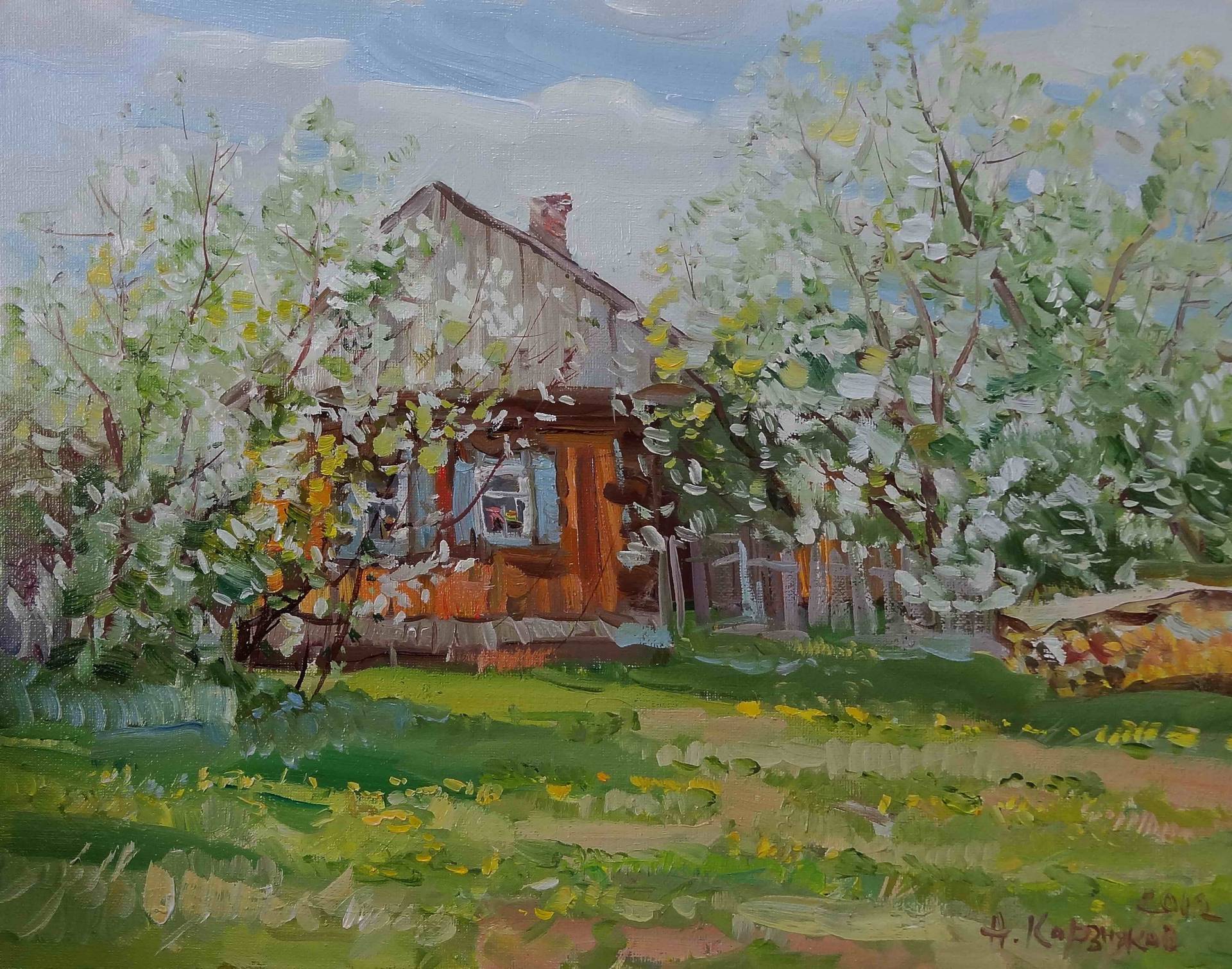 Яблони в цвету - 1, Николай Корзняков , Купить картину Масло