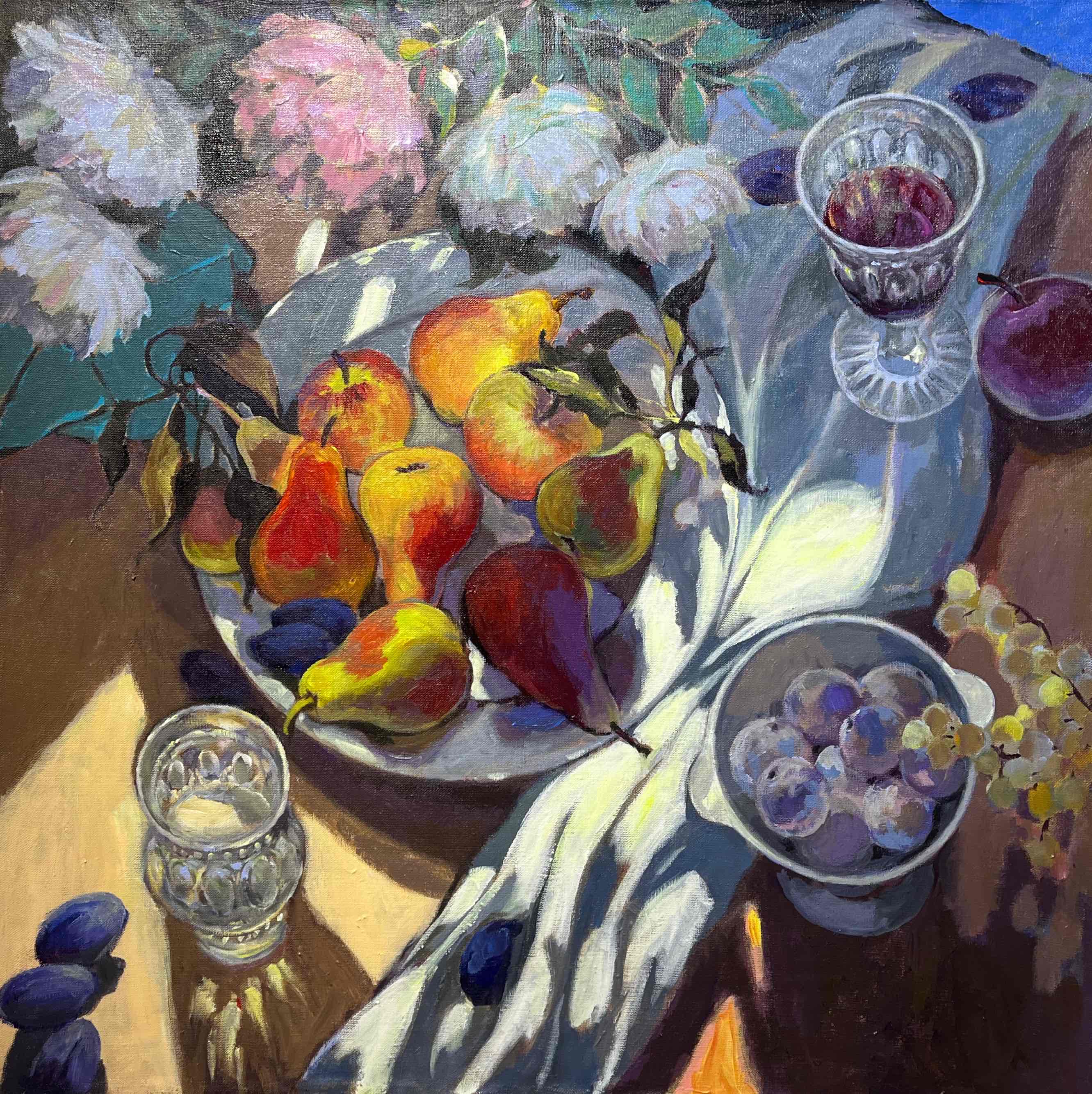 Вино, цветы и фрукты - 1, Анатолий Какалов, Купить картину Акрил