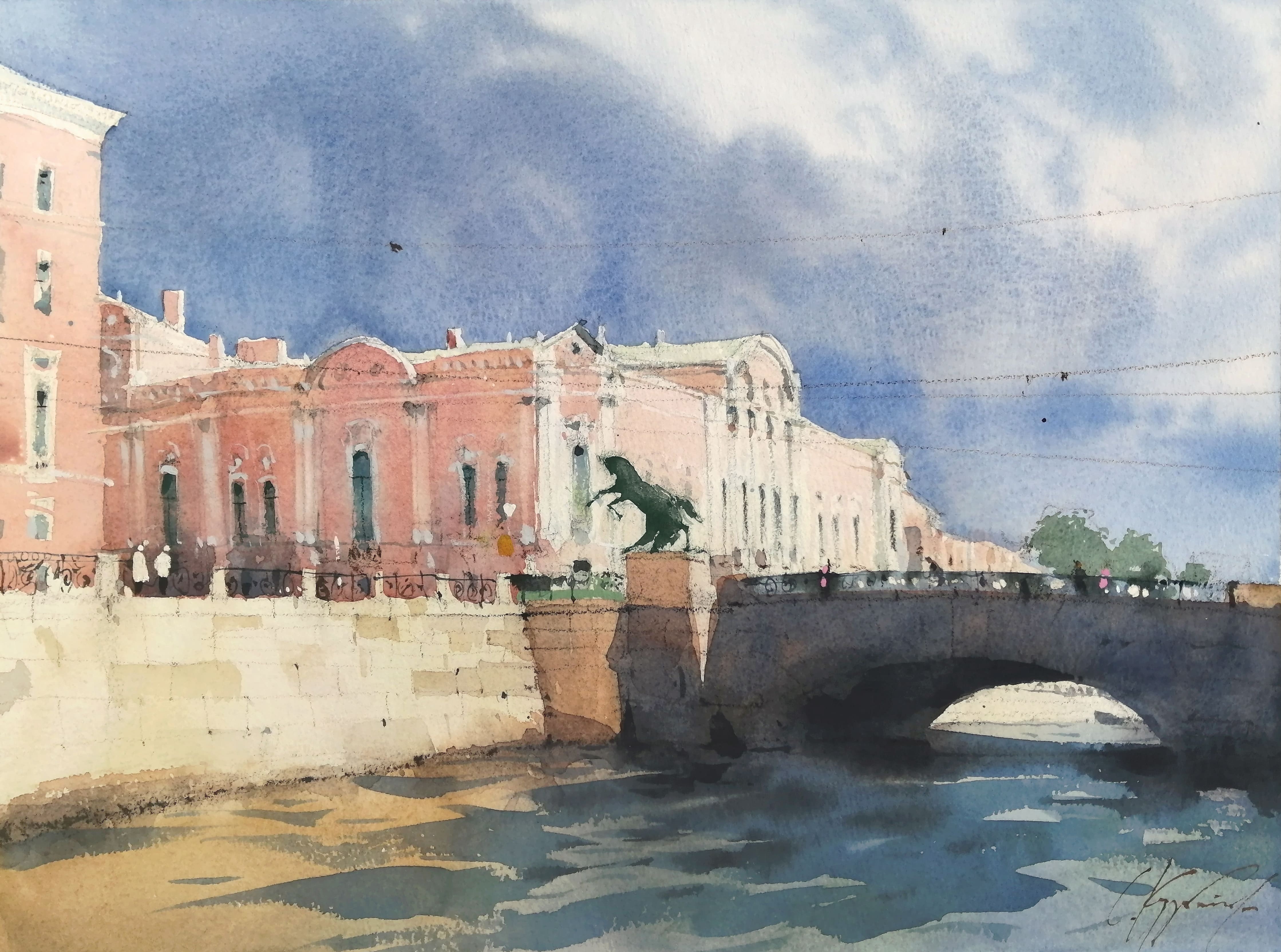 Аничков мост. Перед грозой. - 1, Сергей Курбатов, Купить картину Акварель