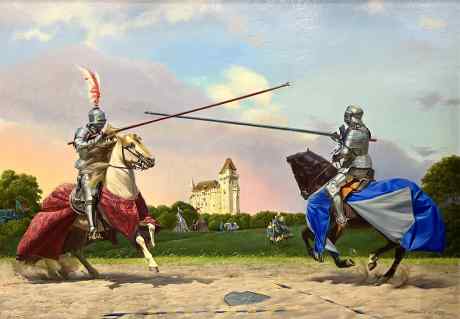 Конный поединок красного и синего рыцарей
